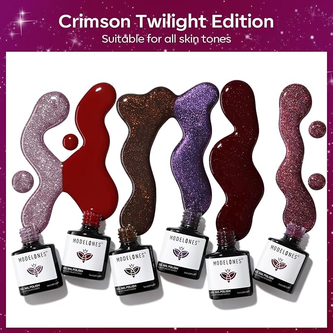 modelones Gel Nail Polish Set 6 Colors Red Burgundy Brown Purple Glitter Gel Nail Polish Color Changing Sparkle Shimmer Polish Kit Soak Off UV Nail Art DIY Salon Gifts For Women Girl