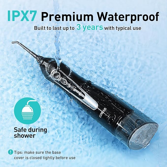 COSLUS Water Dental Flosser Teeth Pick: Portable Cordless Oral Irrigator 300ML Rechargeable Travel Irrigation Cleaner IPX7 Waterproof Electric Flossing Machine for Teeth Cleaning C20(F5020E)