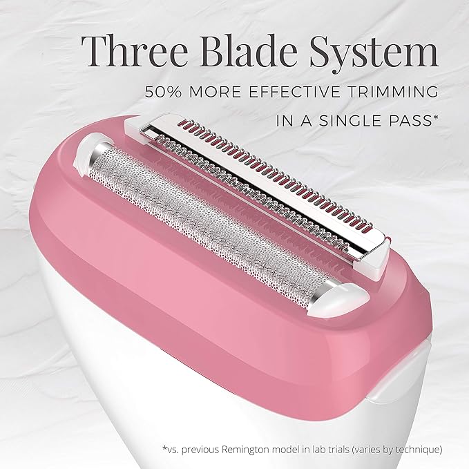 Remington WDF4821US Smooth & Silky Electric Shaver for Women, 3-Blade Cordless Foil Shaver and Bikini Trimmer for Wet or Dry Use, Pink