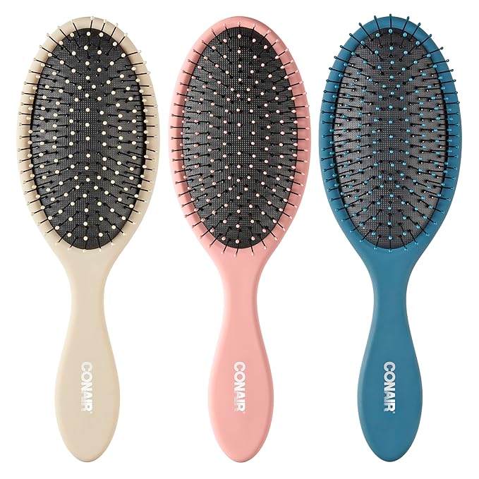 Conair Detangling hairbrush 3PK - wet or dry hair - ideal for curly or straight styles - detangler hair brush - hairbrushes for women - Beige, Navy, Coral