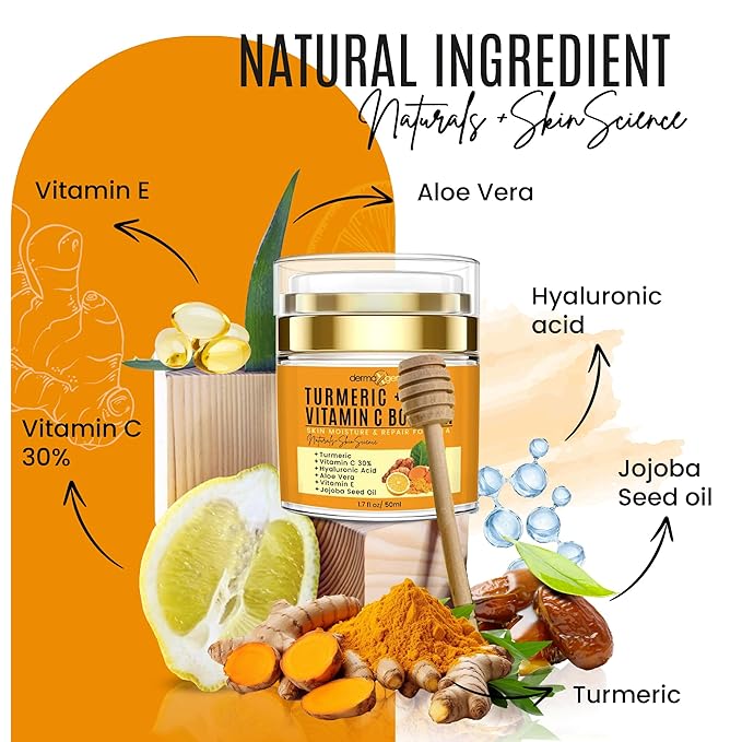 Turmeric Face Cream with 30% Vitamin C – Glow Booster, Anti-Aging & Skin Repair Moisturizer for Dark Spots, Hydration & Radiance – Vitamin C Cream for All Skin Types (1.7 fl oz)