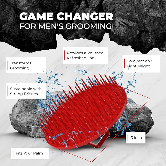 Bossman Scalp Massager & Shampoo Brush (3-inch, Red) – Head Scrubber, Beard Exfoliator & Dandruff Control for Hair & with Firm Bristles