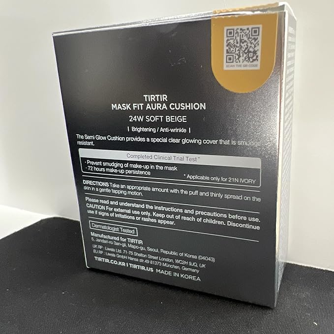 TIRTIR Mask Fit Aura Silver Cushion Foundation | Semi-glow Finish, Natural Coverage, Moisturizing, Lightweight, Korean cushion foundation (#24W Soft Beige, Full Size, 0.63 Fl Oz)