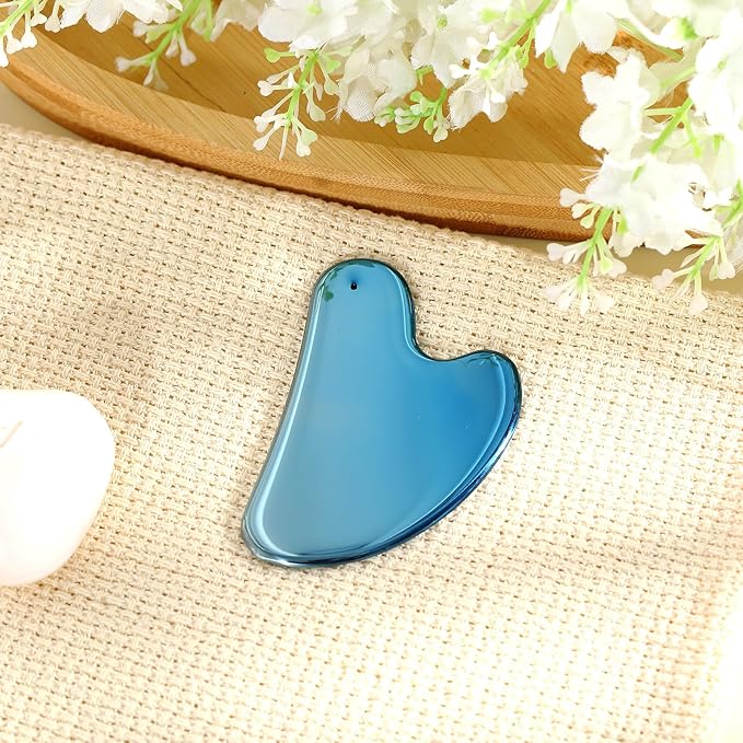 Nuanchu Stainless Steel Gua Sha Facial Tools Metal Guasha Tool for Face Body Jawline Shaper, Double Chin Reducer, Puffiness Reducing, Lymphatic Drainage Massager Skin Care Gift with Pouch(Blue)