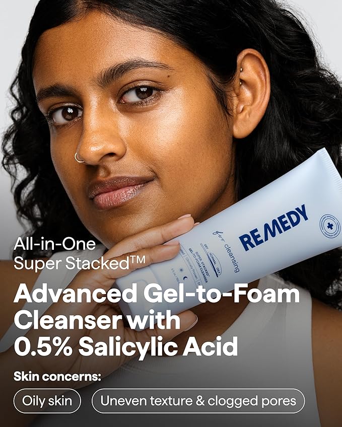 Remedy for Lightweight Cleansing - Gel to Foam Cleanser for Normal to Oily Skin - 0.5% Salicylic Acid, Ceramides, Glycerin, Green Tea - By Dermatologist Dr. Shah, 5 fl. Oz