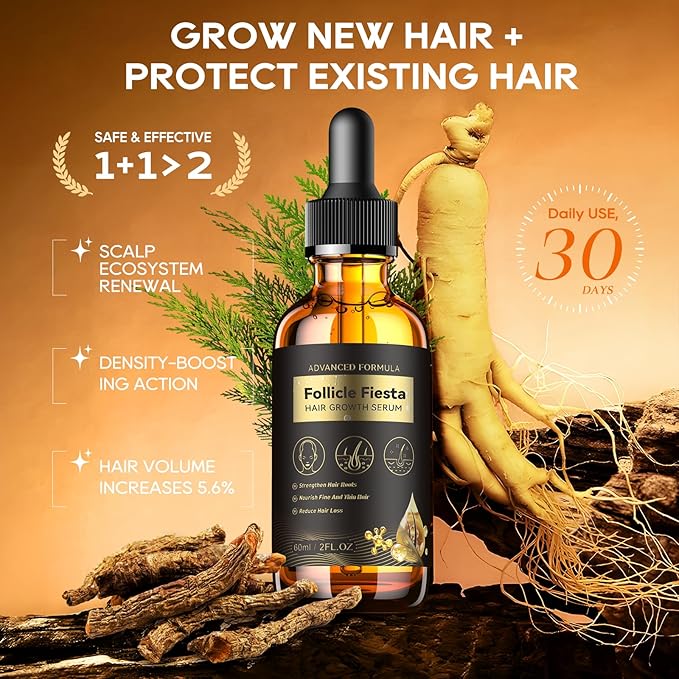 Women‘s Hair Growth Serum Oil, 100% Natural Herbal Extracts, Root Revive Visibly Thickening Fuller Hair, Follicle Stimulator Scalp Serum for Hair Loss/Shedding,Thin, Dry & Damaged Treatment