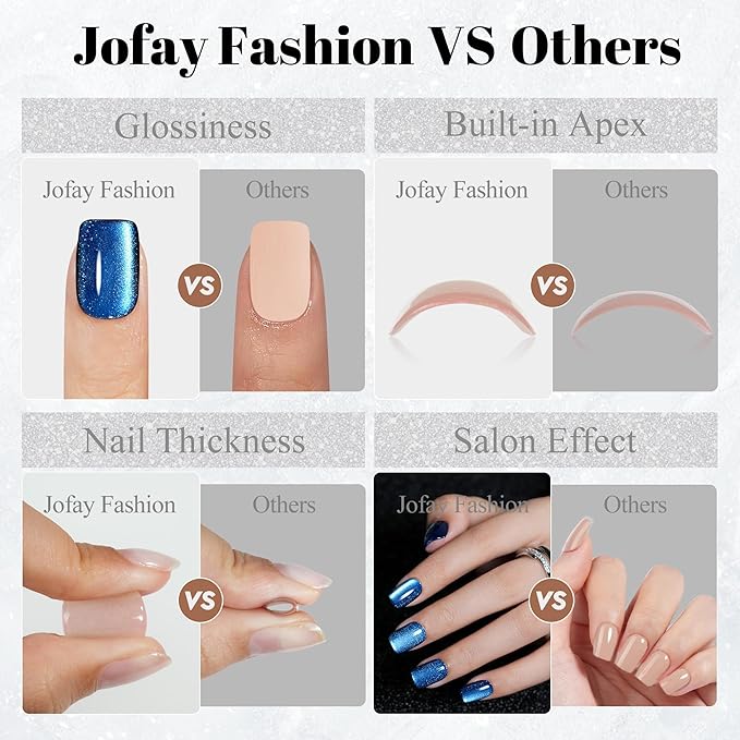Press on Nails Short Square, Jofay Fashion Blue Cat Eye Press on Nails, Soft Gel Fake Nails, Reusable & Natural Acrylic False Nails, Stick on Nails for Women Girls Gift, Glue on Nails Kit 32 Pcs