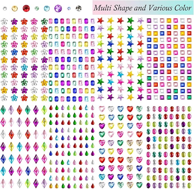 10 Sheets Face Gems Jewels for Makeup Heart Rhinestones Stickers Self Adhesive Assorted Shapes Rhinestones for Christmas Crafts, Eye Body Gems Nail Art Festival Party Rave Accessories for Women