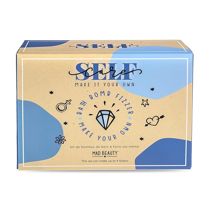 MAD BEAUTY Make It Your Own Bath Bomb Set (Up to 4 Bath Bombs), Self-Care DIY Kit, Floral Fragrance Oil, Dried Flowers, Reusable Molds, & Instructions