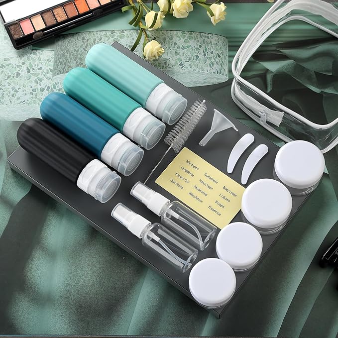 16 Pack Travel Bottles for Toiletries, Leakproof Travel Containers for Toiletries, TSA Approved Silicone Travel Accessories Squeezable Refillable 3oz for Shampoo Conditioner Lotion