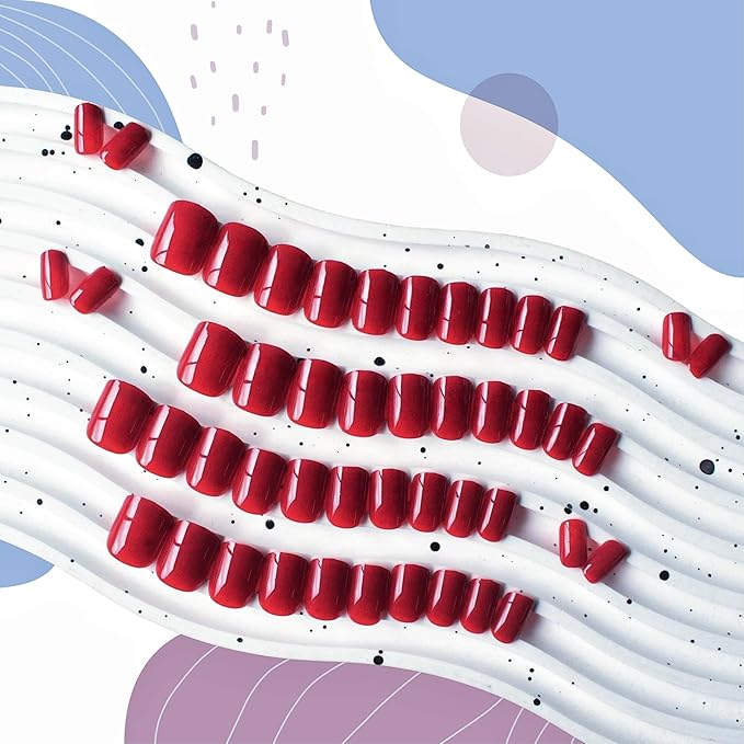 48Pcs Wine Red Press on Nails Short Square Fake Nails, Red Glue on Nails Gel Nails Press ons, Acrylic Nails Stick on False Nails for Women, Natural Handmade Thick Extra Short Nails Small Petite