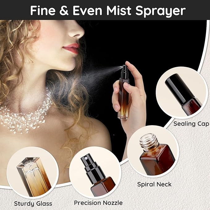 Segbeauty 10ML Travel Cologne Sprayer, 5 Packs Refillable Atomizer Spray Bottle for Perfume, Empty Mini Glass Perfume Bottle Fine Mist Dispenser, Portable Leak-proof Sample Bottles for Travel Outgoing