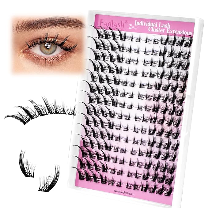 FADLASH Lash Clusters Wispy Eyelash Clusters Natural Individual Lashes 10-16 mm and Waterproof Cluster Eyelash Extensions with Soft Thin Band