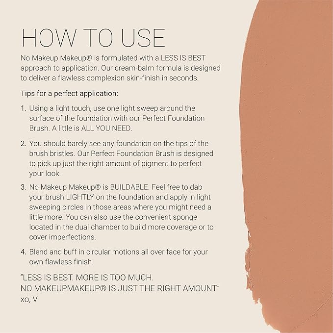 Foundation by No Makeup Makeup | Conceal & Correct with Long-Lasting, Buildable Formula & Lightweight Soft Finish | Cruelty-Free, Vegan, Fragrance-Free | Almond