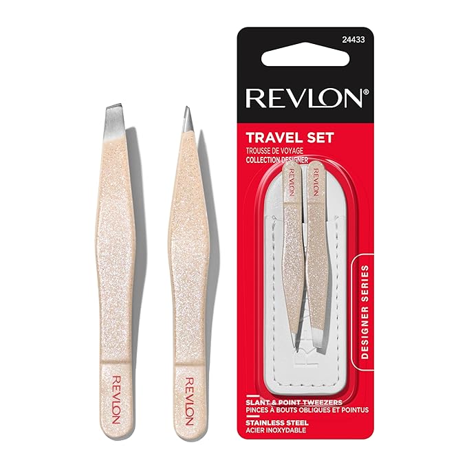 Revlon Designer Series Mini Tweezer Set, Hair Removal Tool Kit with Slant & Point Tips, Portable and Easy to Use, Made with Long Lasting Stainless Steel, 1 Count