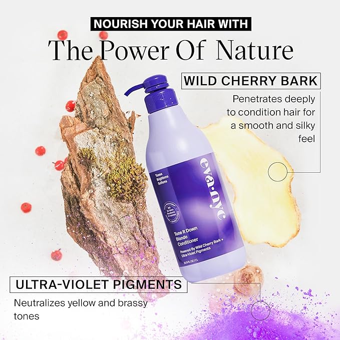 Eva NYC Tone It Down Purple Conditioner for Blonde & Color-Treated Hair, Eliminates Brassy Yellow Tones, Hair Moisturizer, 1L