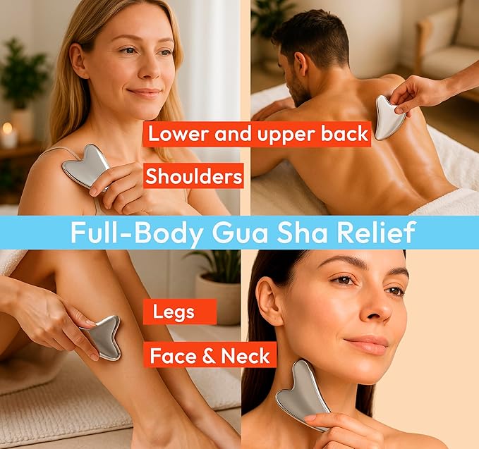 Stainless Steel Gua Sha Facial Tool for Face Sculpting, Lymphatic Drainage, Acne-Prone & Mature Skin, Puffiness, Anti-Aging & Deep Face Massage (Silver)