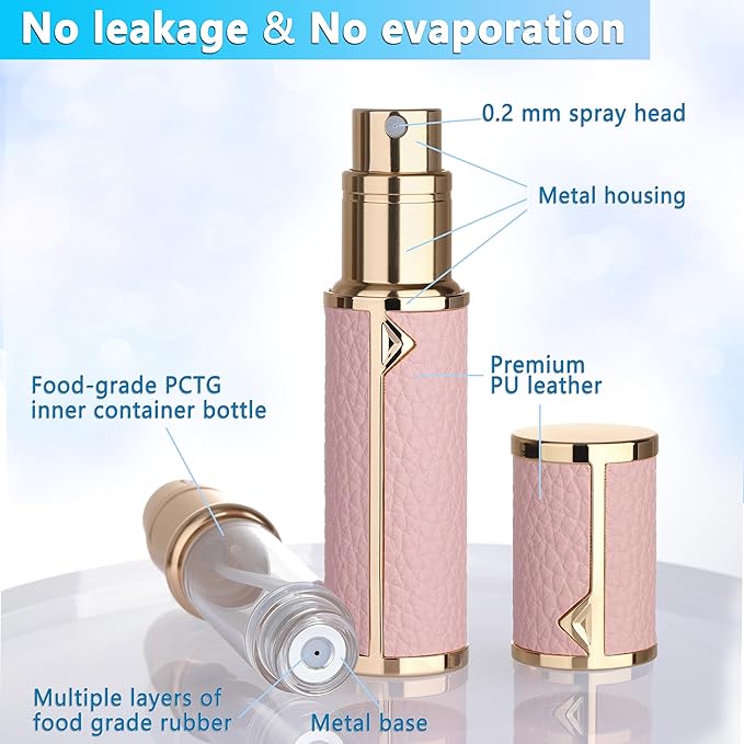 Refillable Travel Perfume Atomizer Bottle - 5ml Luxury Pocket Perfume Dispenser Pump, Travel Perfume Atomiser, Cologne Dispenser, Portable Size Sprayer Bottle for Traveling (Pink)