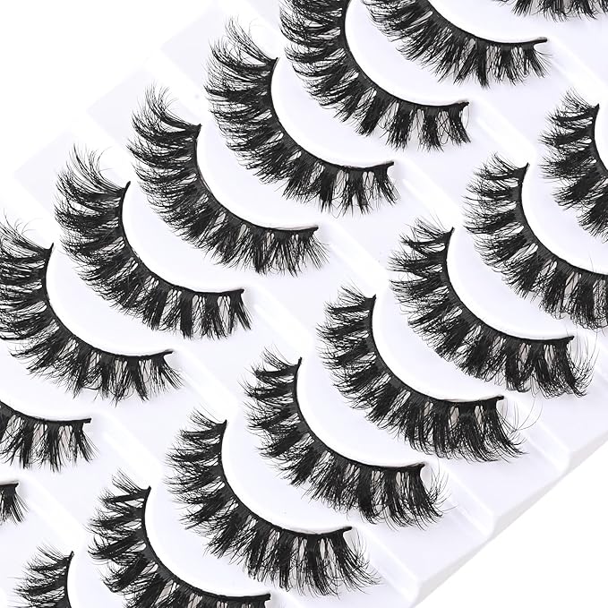FARRED Mink Lashes Short Fluffy Eyelashes Wispy Natural Eyelash Pack Full Volume Lash Strips 10 Pairs Wispies Fake Strip Lashes Natural Look False Eye Lash Russian Looking for Everyday Makeup