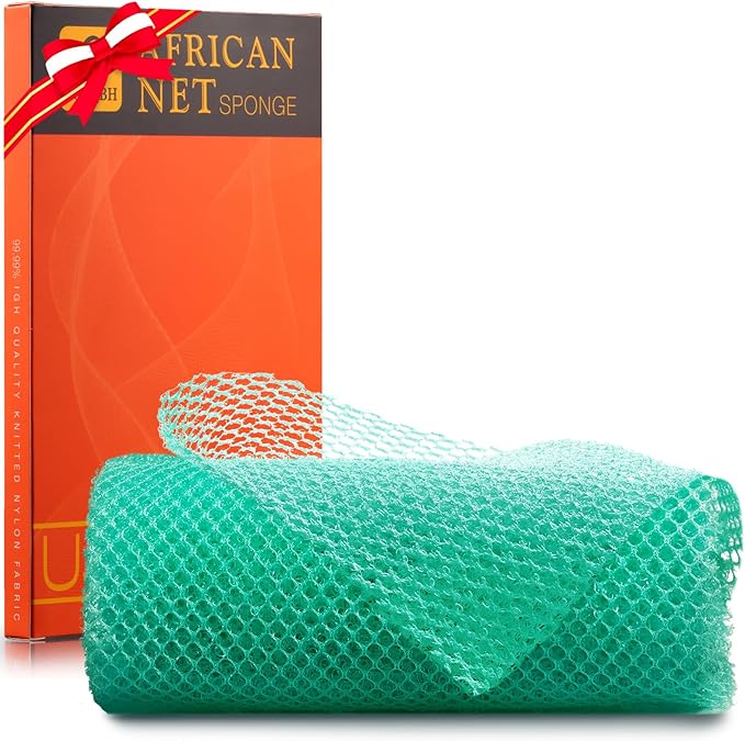 UJFQBH African Bath Sponge African Net Long Net Bath Sponge Exfoliating Shower Body Scrubber Back Scrubber Skin Smoother,Great for Daily Use (Green)
