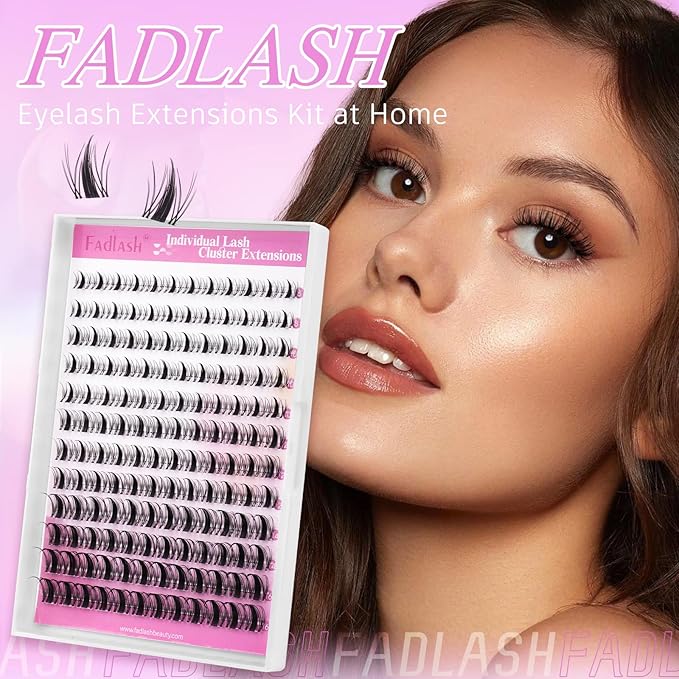 FADLASH Lash Clusters Volume Fluffy Eyelash Clusters 8-16mm DIY Cluster Eyelash Extensions with Soft Thin Band Reusable Individual Lashes for Self Use