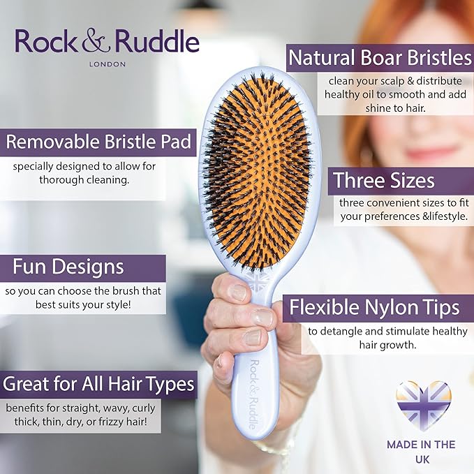 Rock & Ruddle Natural Mixed Bristle Hair Brush for Women & Kids. Perfect for Wet or Dry Hair Detangling, Smoothing and Blowdrying. Brings out a Healthy Shine. Ballet Dancers, Large (21 cm)