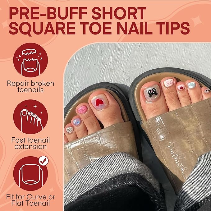 Toe Nails - Big Wide Squoval, Full Cover Matte, Soft Gel, Square & Round, Clear Gel, Soak Off - 360pcs, 15 Sizes, DIY Salon