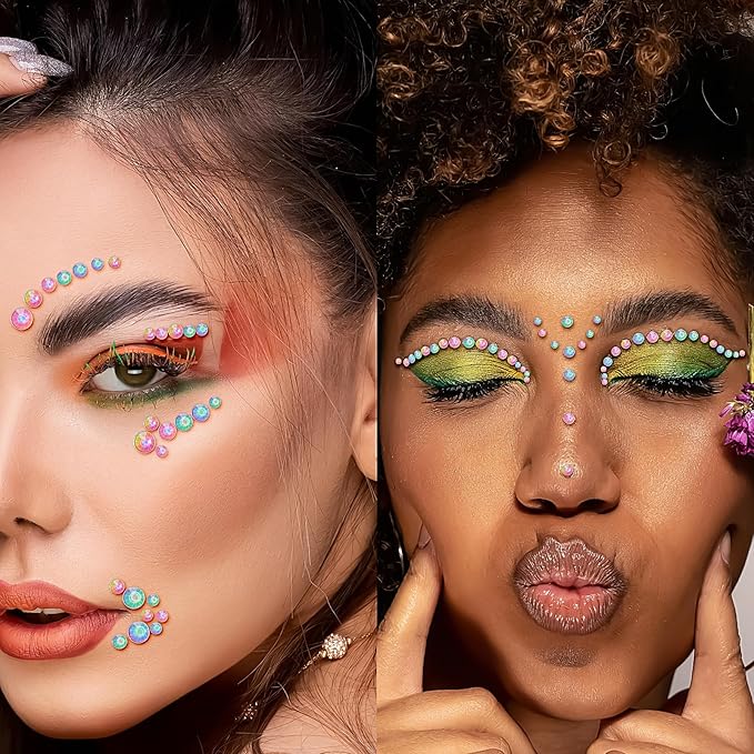 975Pcs Face Gems Hair Gems, Self-Adhesive Face Jewels Eye Jewels Rhinestones 3/4/5/6 mm DIY Face Gems Stick on, Hair Body Rhinestones Gems Crystals Pearls for Face Makeup, Crafts (gem_Aurora)