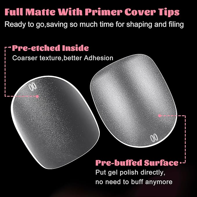 Extra Short Round Nail Tips,SINOKAME Gel Nail Tips with Tip Primer Cover,Clear Gel Press On Nails Full Matte Paintable,15 Sizes 600Pcs Short Fake Nails Glue on Nails for DIY Salon