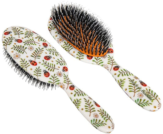 Rock & Ruddle Natural Mixed Boar Bristle Hair Brush for Women and Kids (Large, 21 cm) - Perfect for Wet or Dry Hair, Detangling Smoothing Blowdrying - Designed & Made in UK - Ladybirds Design