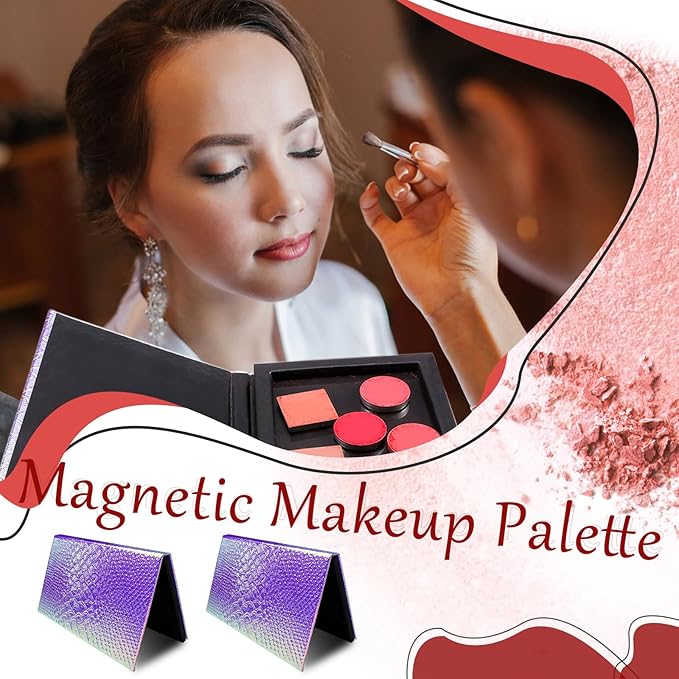 2 Packs Magnetic Makeup Palette Empty - Large Mermaid Palette with Mirror - Magnetic Palette for Storage & Travel