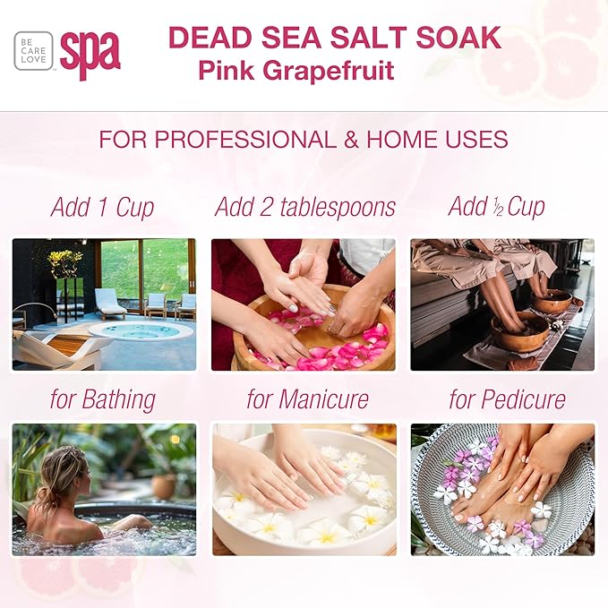 BCL SPA Dead Sea Salt Soak - bath salt with organic Pink Grapefruit, Shae Butter, Arnica, Aloe Vera juice, Chamomile, Argan oil & Jojoba oil skin exfoliator - Home/Professional use 16 fl oz