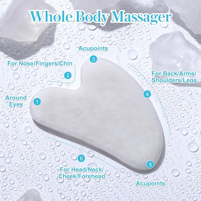 Guasha Tool for Face: White Jade Gua Sha Facial Tools - Gua Sha Stone for Face and Body Skin Massage - Guasha Jade Stone Scraping Massager for SPA Acupuncture, Therapy Trigger Point Treatment