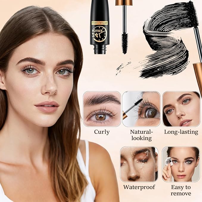 4D Silk Fiber Lash Mascara, Lengthening and Thick, 2025 New Black Fibre Mascaras, Waterproof Long-Lasting No Flaking, Long Lasting, Fuller Lashes Amplify, All Day Exquisitely Full(Back,2Pcs)