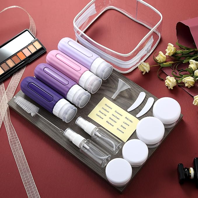 16 Pack Travel Bottles for Toiletries, Leakproof Travel Containers for Toiletries, TSA Approved Silicone Travel Accessories Squeezable Refillable 3oz for Shampoo Conditioner Lotion