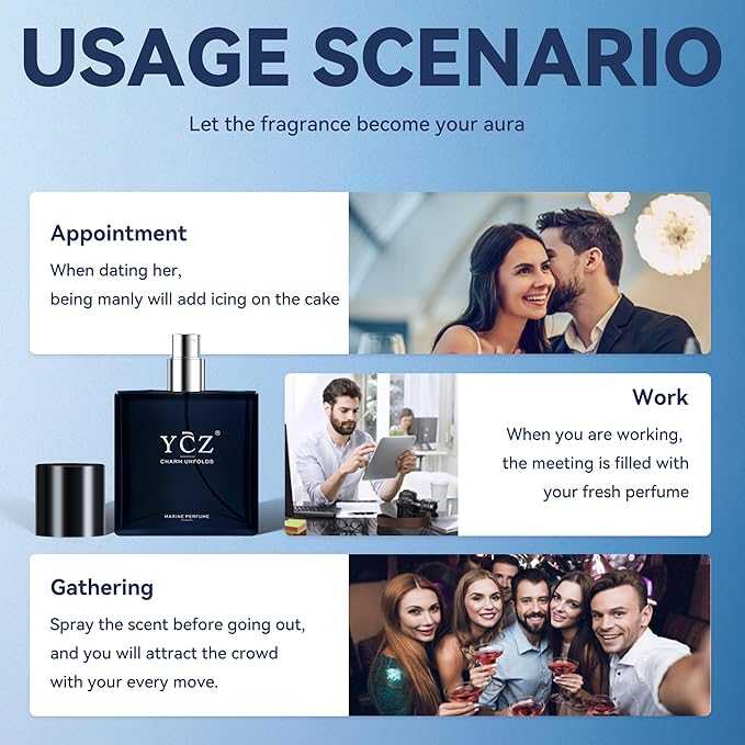 Ycz Midnight Marine Perfume for Men, 1.7 oz. Refreshing & Warm Masculine Scent for Daily Use Men's Casual Cologne Smell Fresh All Day A Gift for Any Occasion