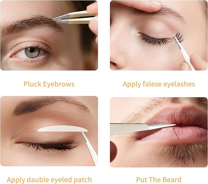 Pointed Tweezers for Women Facial Hair, Professional Stainless Steel Tweezers for Eyebrow, Chin Hair and Ingrown Hair Removal (Gold)