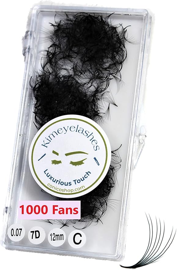7D - 0.07 C and D Curl 1000 Premade volume fans loose Fans, Handmade eyelash extensions supplies Russian volume lash promade fan (7D - 0.07 - Curl C, 10mm)