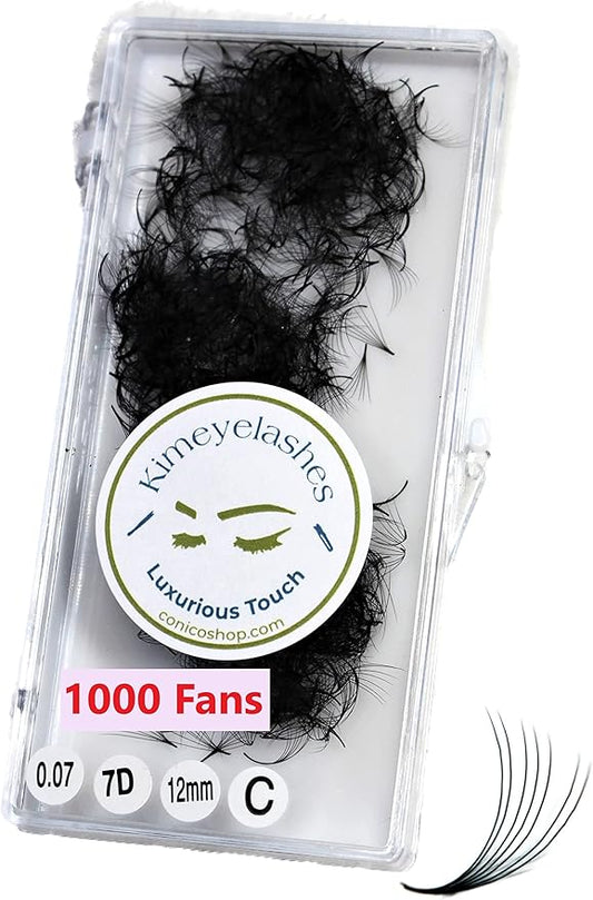 7D - 0.07 C and D Curl 1000 Premade volume fans loose Fans, Handmade eyelash extensions supplies Russian volume lash promade fan (7D - 0.07 - Curl C, 10mm)