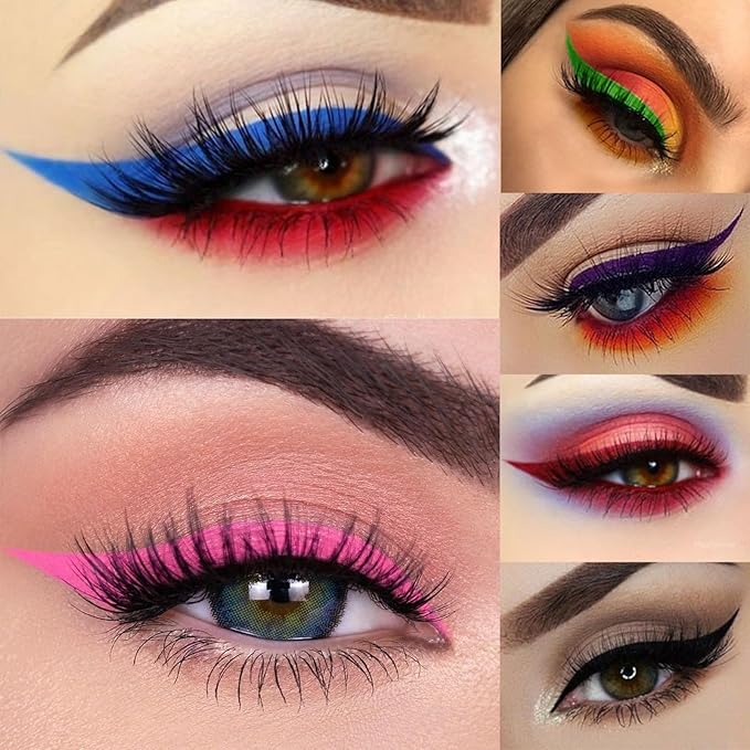 6 PCS Double-Head Liquid Stamp Eyeliner, Colored 6 in 1 Stars Flowers Hearts Moon Smiley Face Triangle Stamps Makeup Stamp Set, Waterproof Slim Gel Felt Tip Liquid Eyeliner, Halloween Makeup