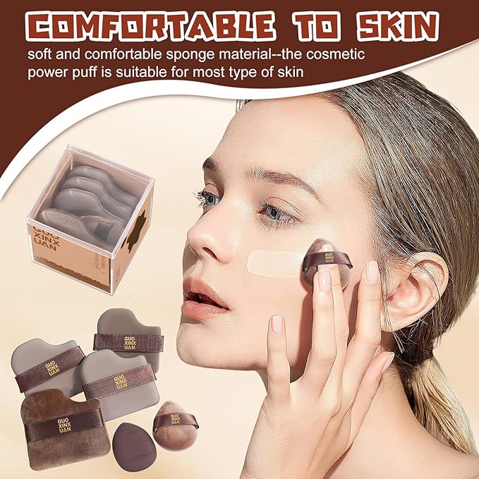 2 Box Guoxiaoniu Chocolate Color Quick Makeup Foundation Puff Set，Sponge Air Cushion Powder Puff，Mini Powder Puff Collection (1 Box of 6 PCs)