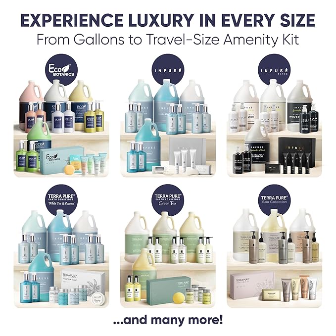 Terra Pure Green Tea Amenity Kit | Boxed Hotel Bulk Toiletries | 1 oz Shampoo, Conditioner, Lotion, Body Wash, Body Bar Soap for Guest Hospitality Vacation Rentals | 15 Sets/Case