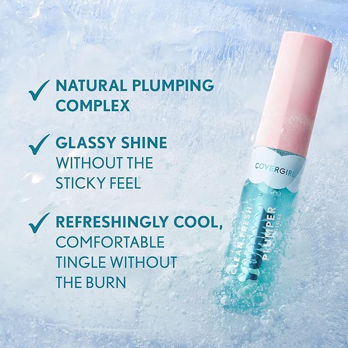 COVERGIRL Clean Fresh Yummy Plumper Lip Gloss, 740 Blingtastic, Shiny, Vegan Formula, Easy to Apply, Minty Flavor, 0.33oz