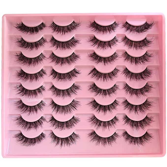KSYOO Mink Lashes Strips 3D False Natural Fluffy Wispy Eyelashes 8-15mm Short Cat Eye Lashes Full Volume Russian D Curl Strip Eyelash 16 Pairs