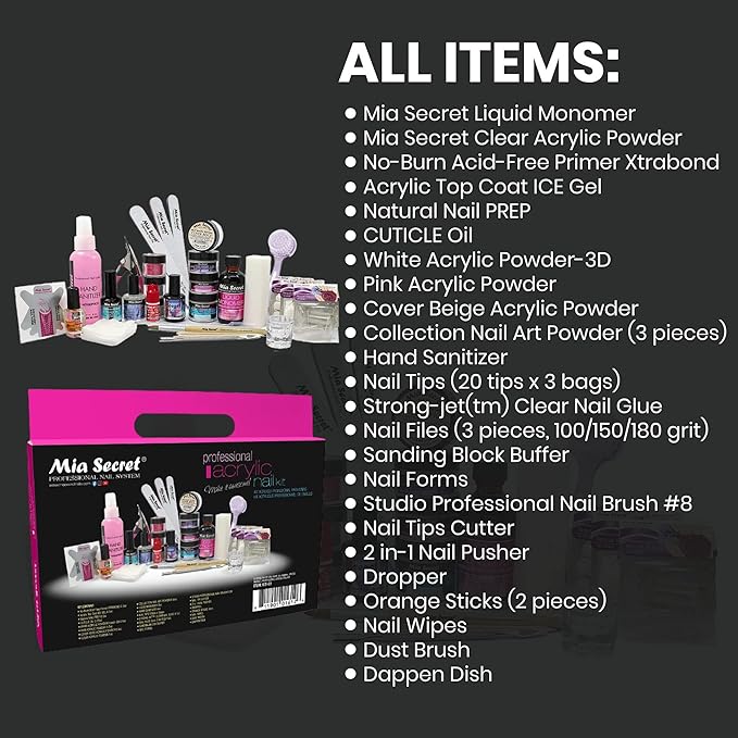 Mia Secret Professional Acrylic Nail Kit/Set For Beginner - Nail kit with everything - Kit de uñas acrilicas completo mia secret - Kit para uñas de acrilico completo