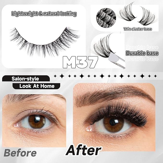 Lash Clusters 168pcs Manga Lash Extension 10-18mm Cluster Eyelash Extensions Natural Band Lash D-Curl Individual Lashes -M37+M38（Fairy+Natural）