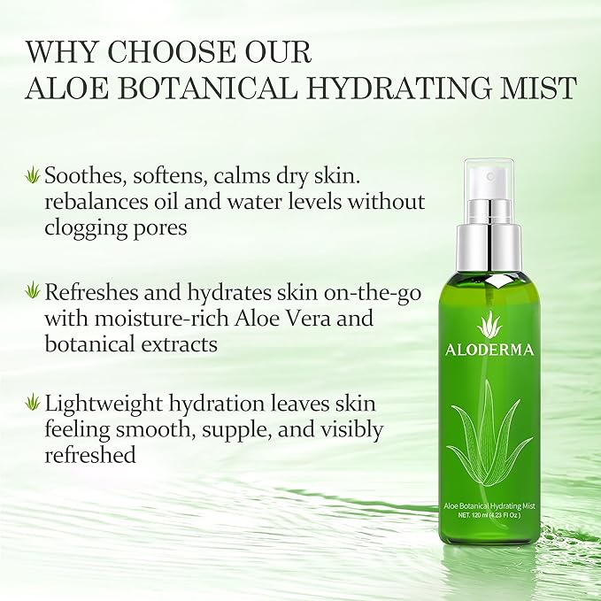 Aloderma Aloe Botanical Hydrating Mist Made with 82% Organic Aloe Vera - Soothing, Moisturizing Facial Spray with Panthenol - Refreshes, Invigorates Skin Throughout the Day, 120ml/4.23Oz (6)