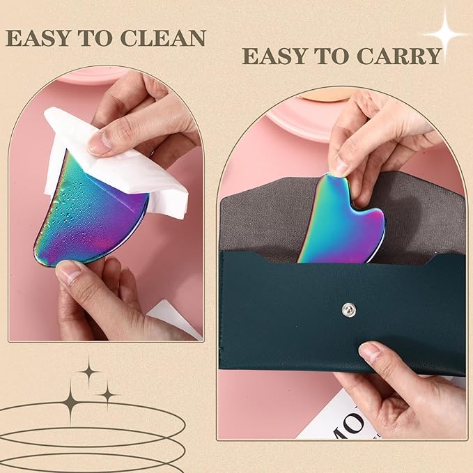 Demissle 4 Pcs 304 Stainless Steel Gua Sha Facial Tools Metal Guasha Tool for Face Tighten Skin Massage Beauty Tool for Women Body Eyes Neck Leg Arm