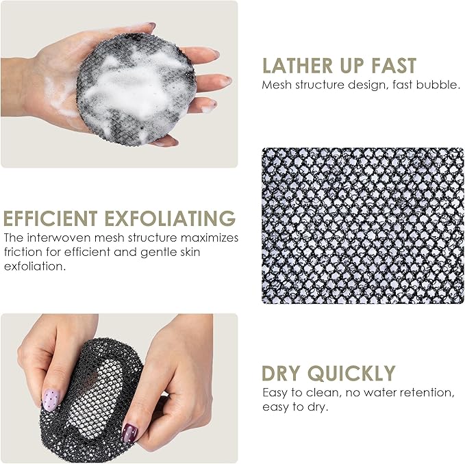 INNERNEED Food-Grade Silicone Body Scrubber Gentle Cleansing Brush with Exfoliating Net Sponge Bath Scrubbing Washcloth Case, More Hygienic and Well Lather (Black Set)