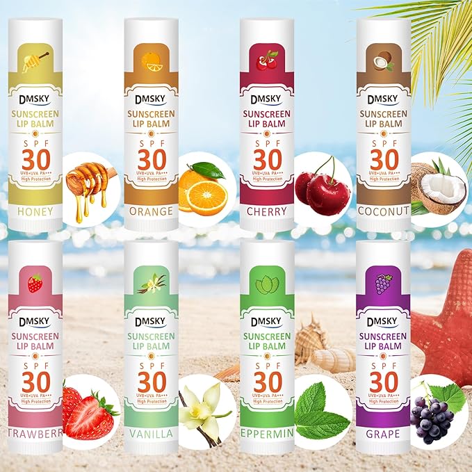 DMSKY SPF Lip Balm Bulk 32 Pack, Sunscreen Lip Balm SPF 30, Broad Spectrum UVA/UVB Protection, Lip Sunblock Bulk Sunscreen Travel Size
